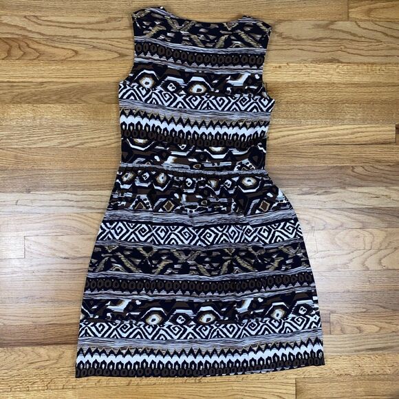 Tahari ASL Women’s Size 8 Brown Black White Tribal Geometric Print Midi Dress - Picture 7 of 7